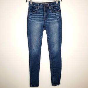 17) AMERICAN EAGLE OUTFITTERS Hi-Rise Jegging Distressed Wash Jeans Sz. 6 Long